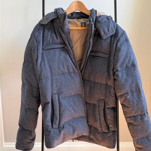 Eleventy Made in Italy Wool-Blend Goose-Down Hooded Puffer — Size L